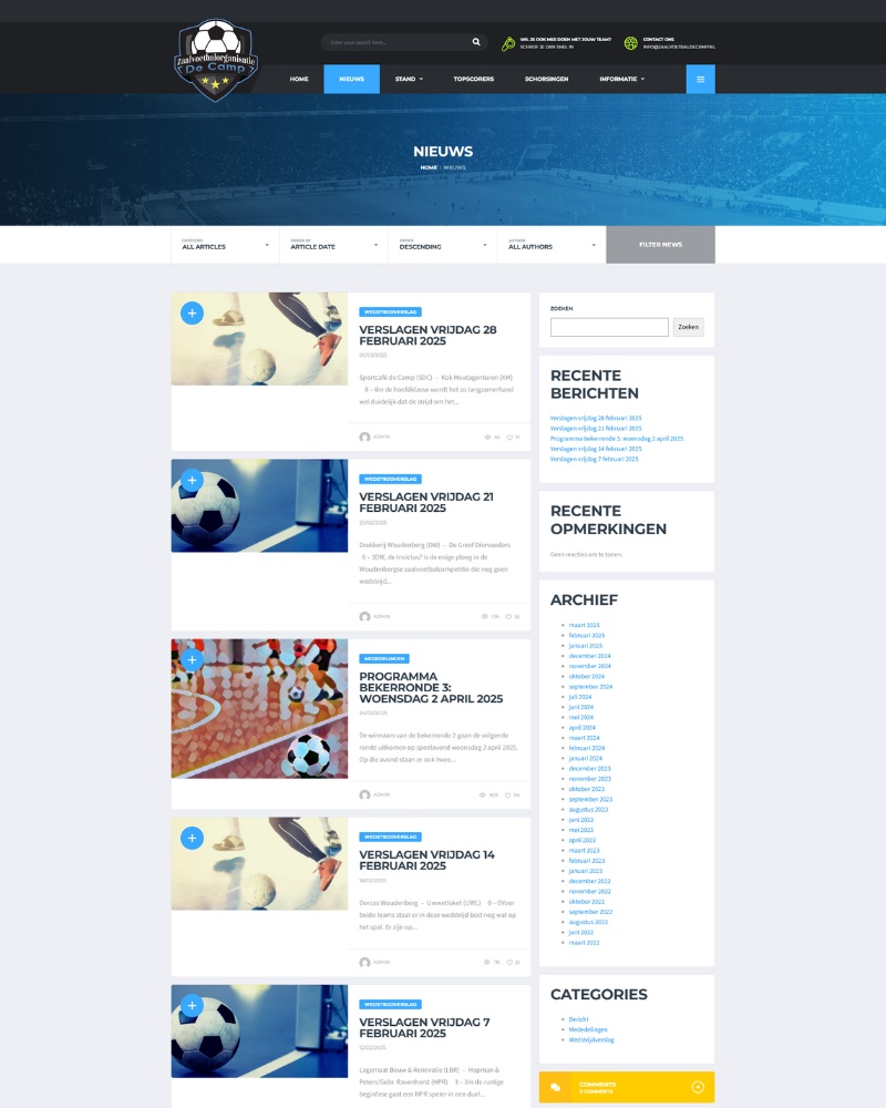 Website laten maken voor Zaalvoetbal de camp Scores Website laten maken voor Zaalvoetbal de camp Scores